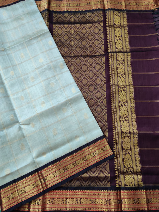 Cream Colour Silk Cotton Saree With Zari Checks Motif Body