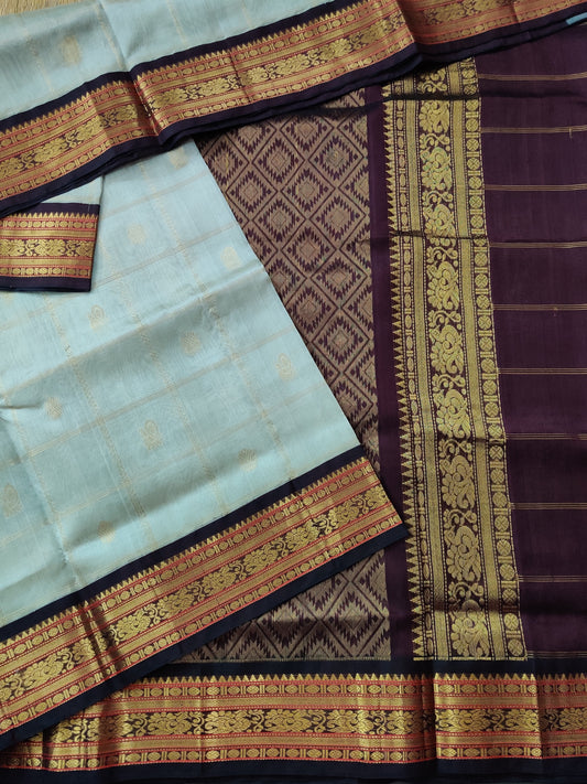 Cream Colour Silk Cotton Saree With Zari Checks Motif Body