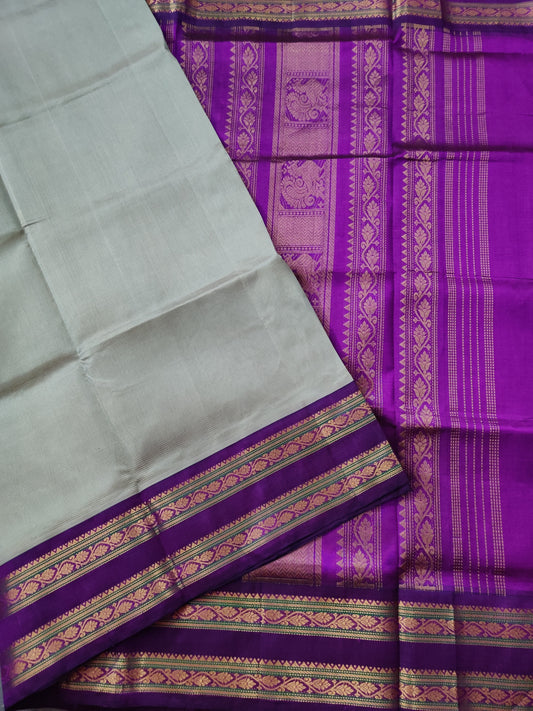 Grey Colour Silk Cotton Saree With Zari Small Checks Motif All Over