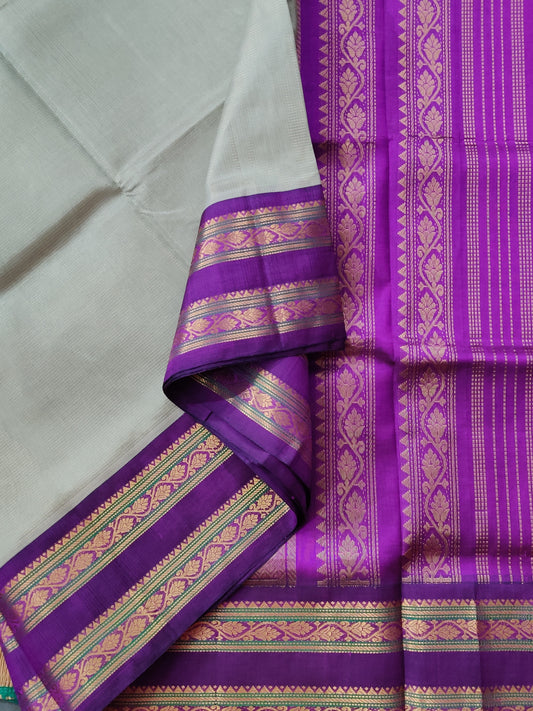 Grey Colour Silk Cotton Saree With Zari Small Checks Motif All Over