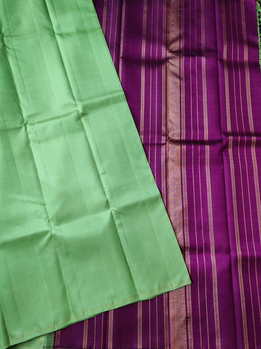 Pastel Green Colour Kanchivaram Silk Saree With Plain Body