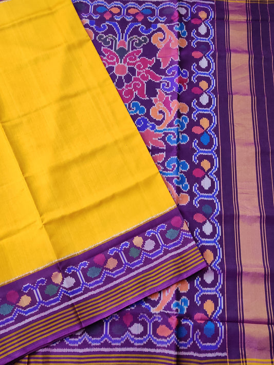 Yellow Colour Single Ikkat Patola Saree With Plain Body