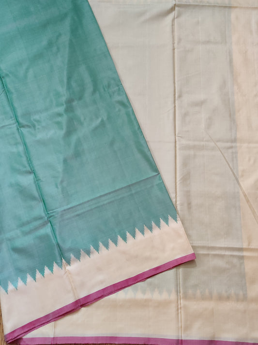 Pastel Green Colour Ikkat Silk Saree With Plain Body