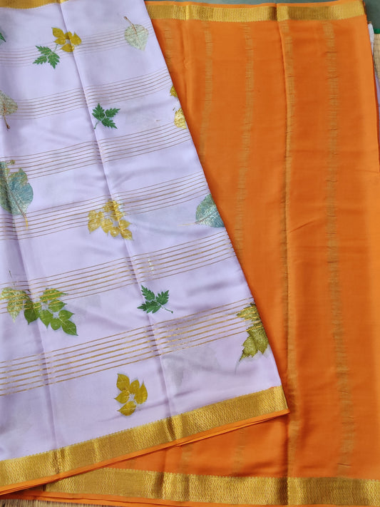 Lavender Colour Mysore Crepe Silk Saree With Eco Digital Print All Over