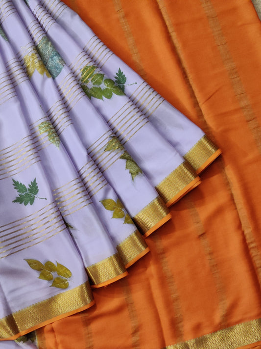 Lavender Colour Mysore Crepe Silk Saree With Eco Digital Print All Over