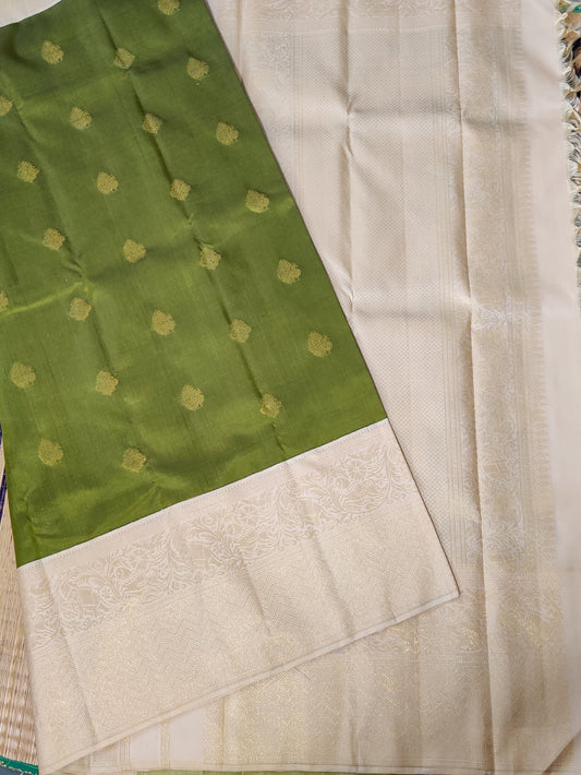 Mehandi Green Colour Kanchivaram Silk Saree With Zari Butta All Over Code : KA0101
