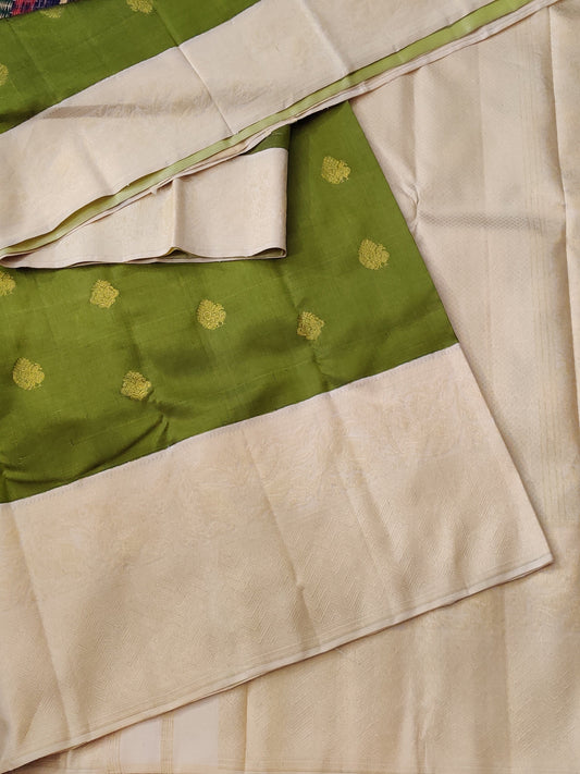 Mehandi Green Colour Kanchivaram Silk Saree With Zari Butta All Over Code : KA0101
