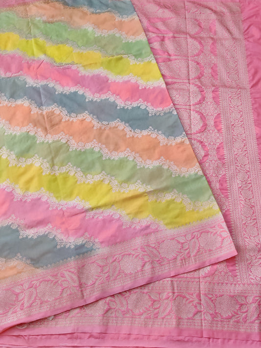 Multi Colour Semi Banarasi Saree With Zari Motif Body Code : VB075