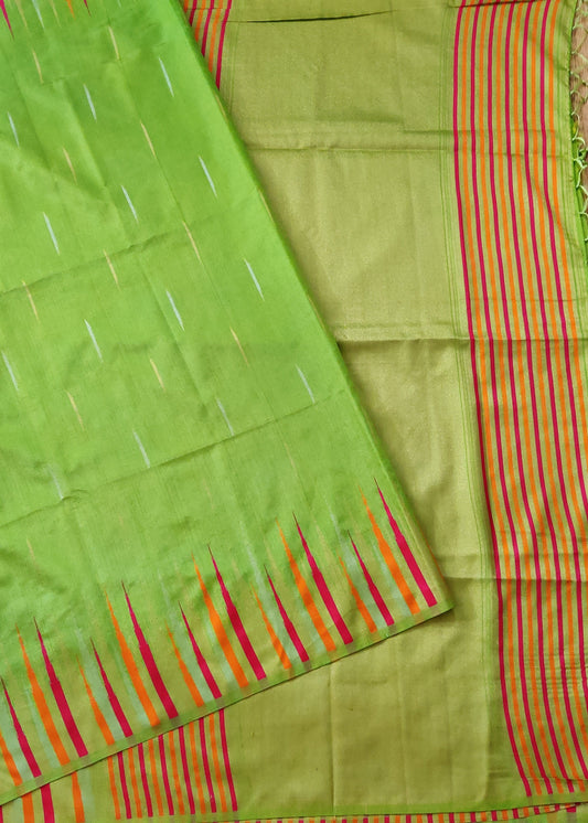 Parrot Green Semi Raw Silk Saree With Zari Butta All Over Code : VB73
