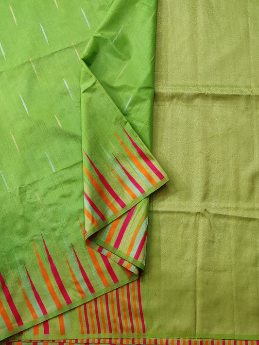 Parrot Green Semi Raw Silk Saree With Zari Butta All Over Code : VB73