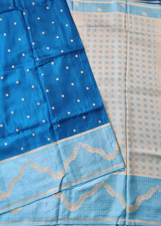 Blue Colour Semi Mashru Saree With Zari Butta All Over Code : VB077