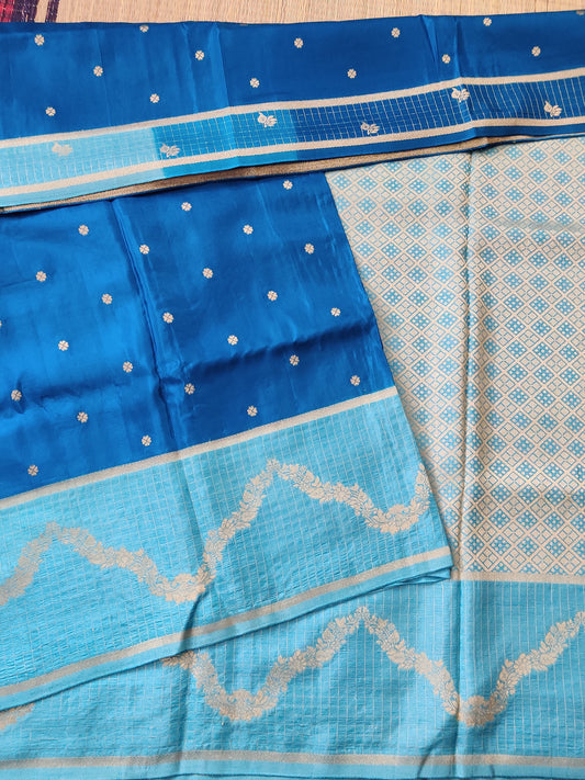 Blue Colour Semi Mashru Saree With Zari Butta All Over Code : VB077