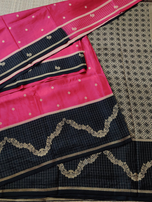 Reddish Pink Colour Semi Mashru Silk Saree With Zari Butta All Over Code: VB078