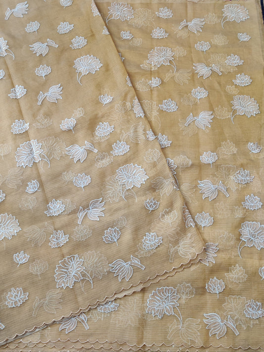 Gold Colour Kota Silk Saree With Embroidery Work All Over Code :VB082