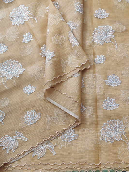 Gold Colour Kota Silk Saree With Embroidery Work All Over Code :VB082