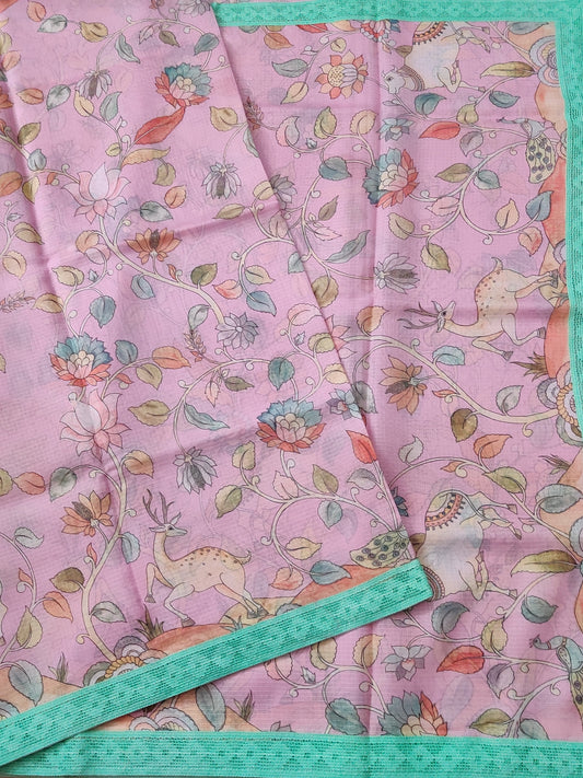 Light Pink Colour Semi Kota Saree With Kalamkari Digital Print All Over Code : VB089