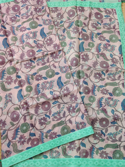 Light Onion Colour Semi Kota Saree With Kalamkari Digital Print All Over Code : VB091
