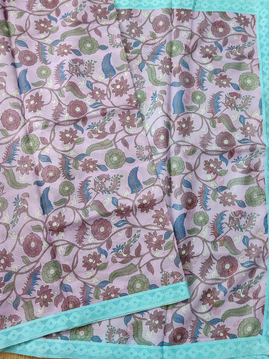 Lavender Colour Semi Kota Saree With Kalamkari Digital Print All Over Code : VB092
