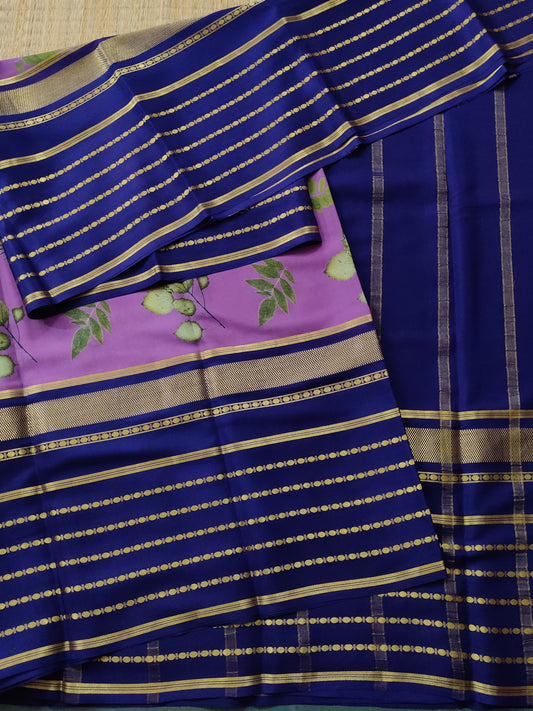 Dark Lavender Colour Mysore Crepe Silk Saree With Eco Digital Print All Over Code :KA087