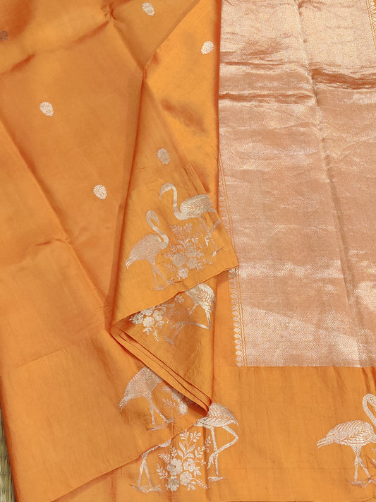 Orange Colour Raw Mango Silk Saree With Zari Butta All Over Code : VB0115