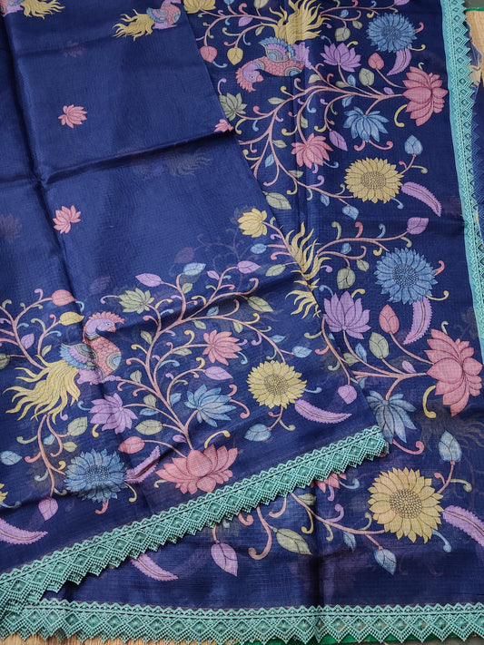 Blue Colour Kota Silk Saree With Kalamkari Digital Print All Over Code : VB0126