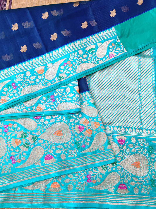 Dualtone Peacock Blue Colour Chanderi & Banarasi Silk Saree With Zari Butta All Over Code : VB0142