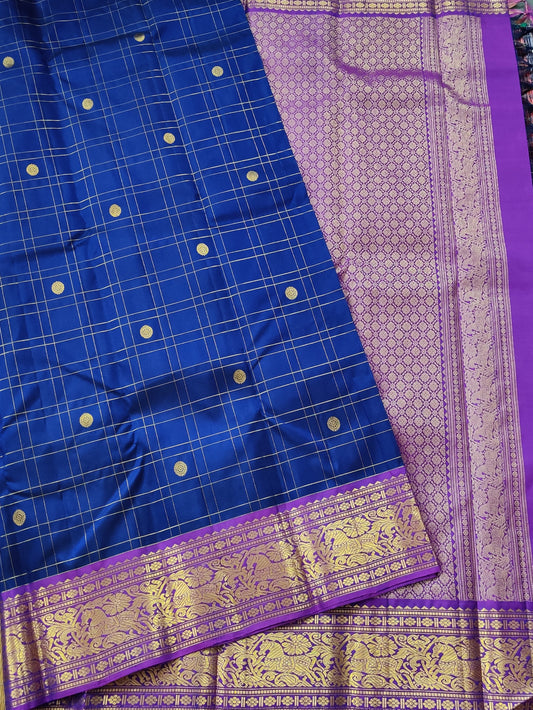 Navy Blue Colour Kanchivaram Silk Saree With Zari Checks & Zari Butta All Over : KA0107