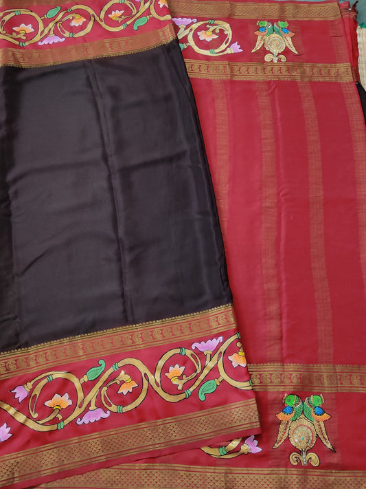 Brown Colour Mysore Silk Saree With Plain Body Code : KA0106