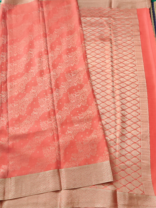 Orange Colour Mysore Crepe Brocade Saree With Zari Motif All Over Code : KA0108