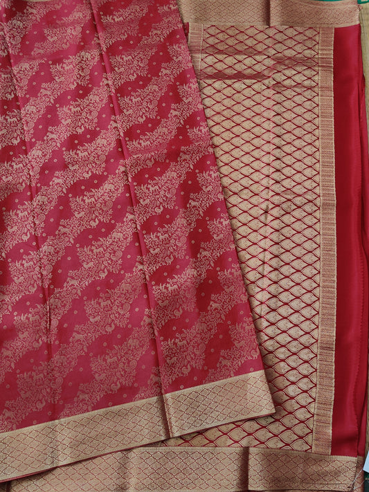 Maroon Colour Mysore Crepe Brocade Saree With Zari Motif All Over Code : KA0110