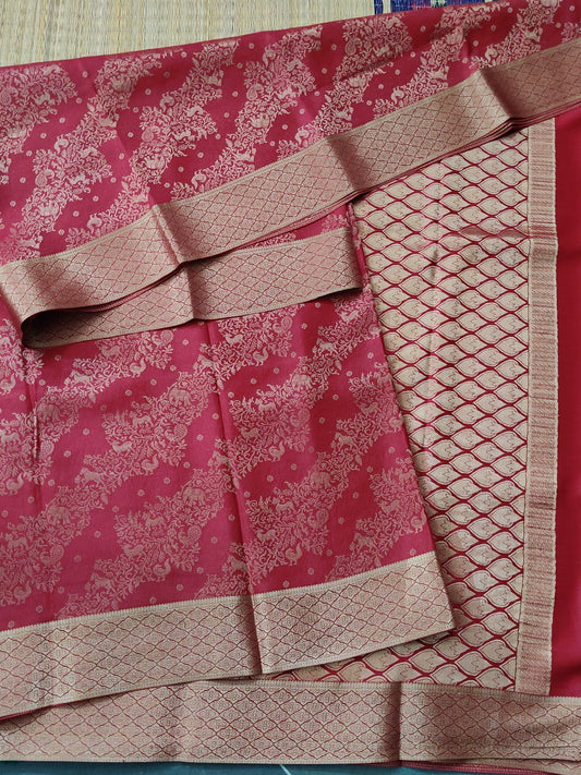 Maroon Colour Mysore Crepe Brocade Saree With Zari Motif All Over Code : KA0110