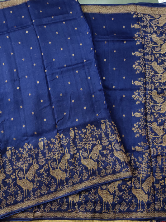Navy Blue Colour Semi Tussar Georgette Saree With Zari Butta All Over Code : VB0170