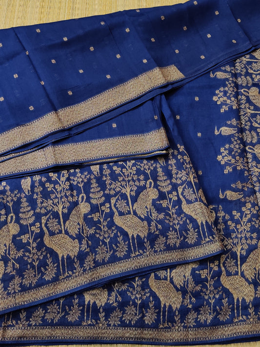 Navy Blue Colour Semi Tussar Georgette Saree With Zari Butta All Over Code : VB0170