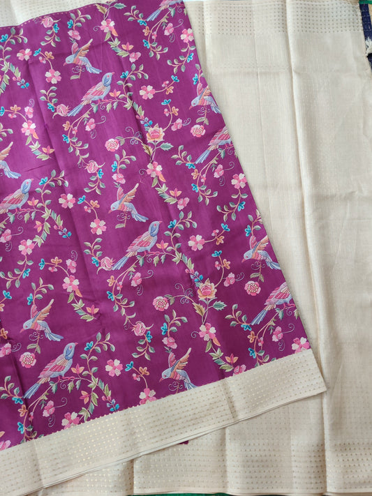 Magenta Colour Semi Tussar Saree With Floral Digital Print All Over Code : VB0175
