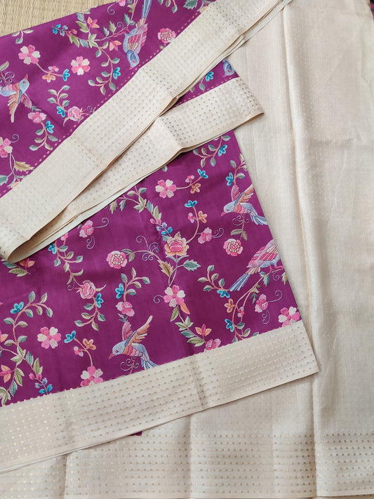 Magenta Colour Semi Tussar Saree With Floral Digital Print All Over Code : VB0175