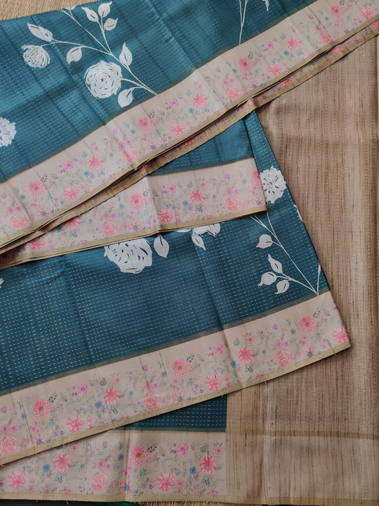 Rama Green Colour Semi Tussar Saree With Floral Digital Print All Over Code : VB0180