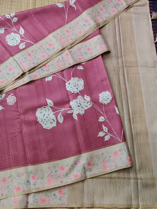 Pink Colour Semi Tussar Saree With Floral Digital Print All Over Code : VB0182