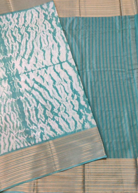 Green & White Colour Semi Modal Saree With Shibori Digital Print All Over Code : VB0209