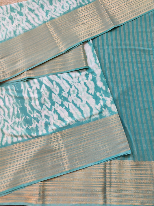 Green & White Colour Semi Modal Saree With Shibori Digital Print All Over Code : VB0209