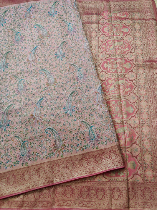 Onion Colour Modal Silk Saree With Gold Embroidery Work All Over Code : VB0210