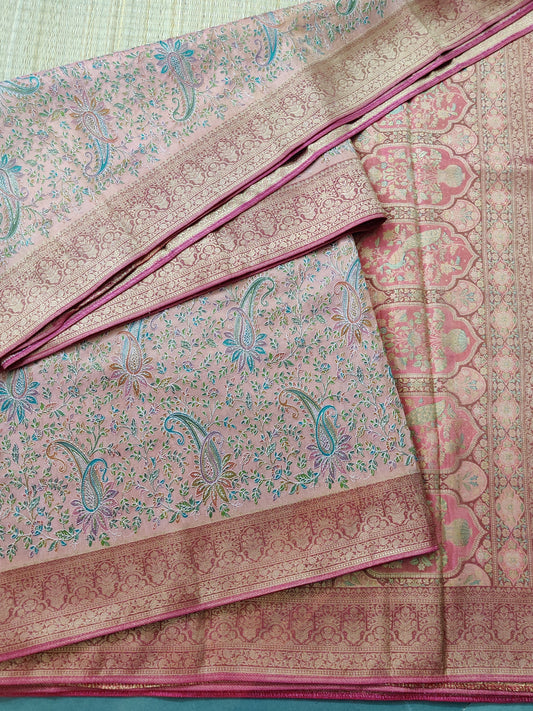 Onion Colour Modal Silk Saree With Gold Embroidery Work All Over Code : VB0210