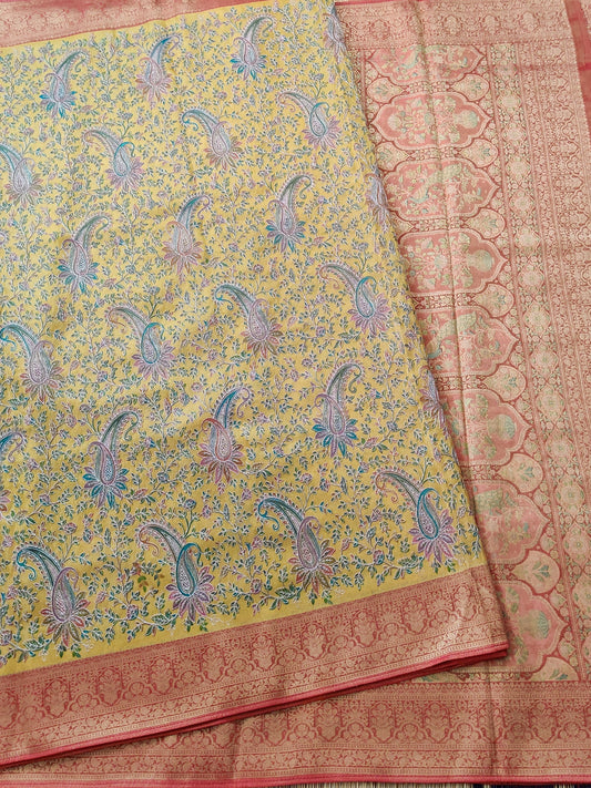 Yellow Colour Modal Silk Saree With Gold Embroidery Work All Over Code : VB0208
