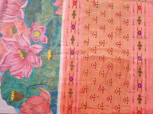 Light Pink Colour Paithani Silk Saree With Zari Stripes & Hand Painting Body Code : PA001