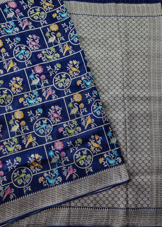 Blue Colour Semi Tussar Georgette Saree With Thread Woven Meenakari Body Code : VB0197