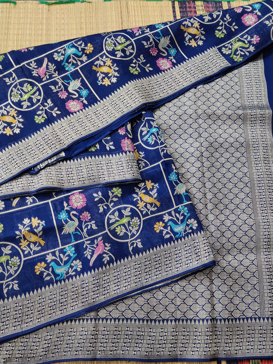 Blue Colour Semi Tussar Georgette Saree With Thread Woven Meenakari Body Code : VB0197