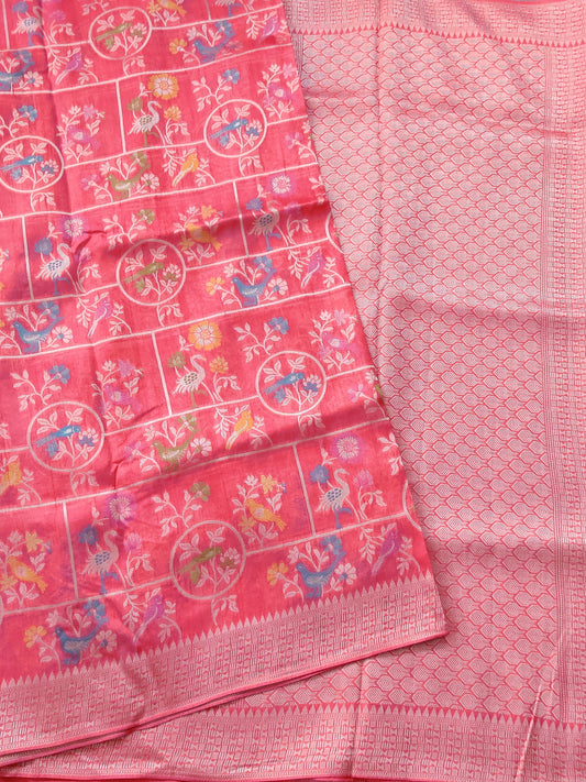 Baby Pink Colour Semi Tussar Georgette Saree With Thread Woven Meenakari Body Code : VB0195