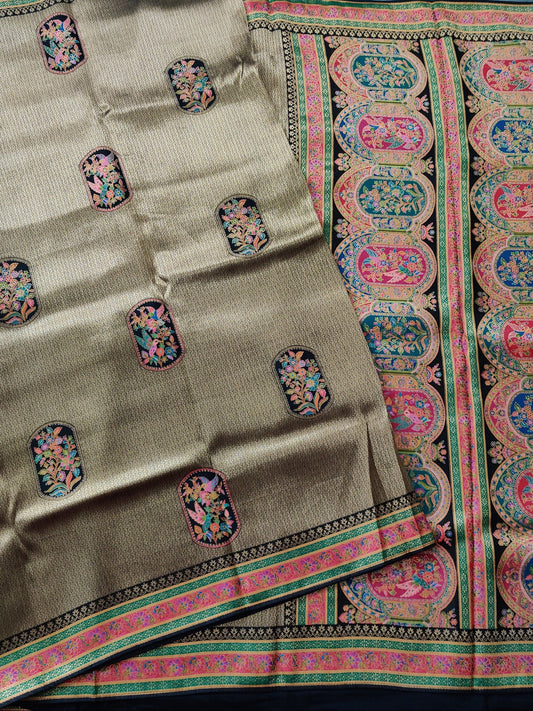 Black Colour Zari Brocade Semi Banarasi Saree With Thread Woven Butta All Over Code :VB0203