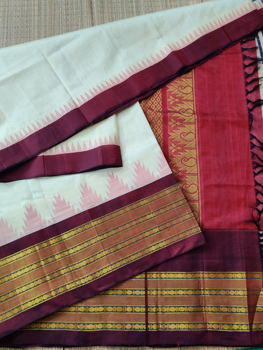 Half Withe Colour Silk Cotton Saree With Plain Body Code : SC023