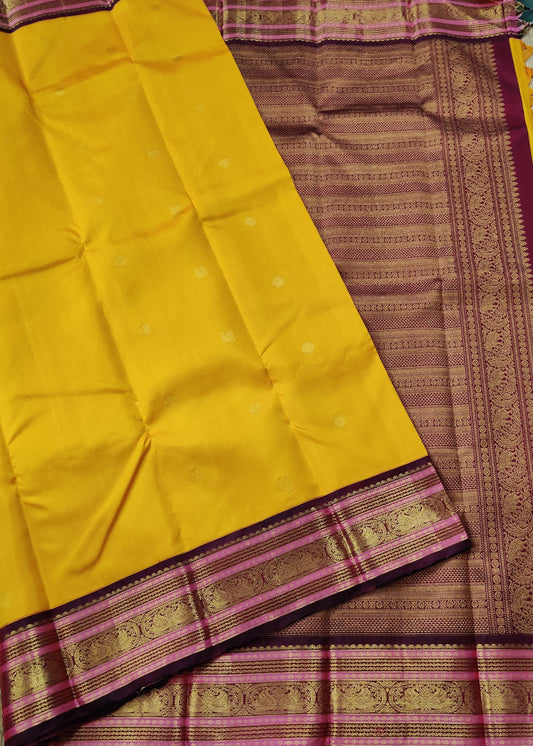 Yellow Colour Kanchivaram Silk Saree With Zari Butta All Over Code : KA0126