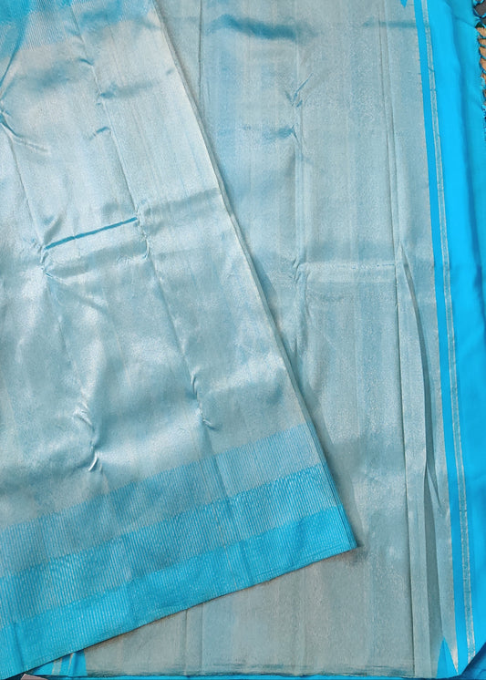 Sea Blue Colour Kanchivaram Silk Saree With Tissue Body